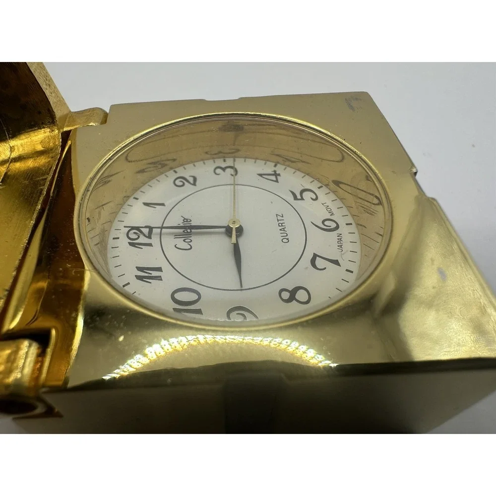 Collezio Miniature Brass Gift Box‎ New Battery Gold Tone Clock Watch V